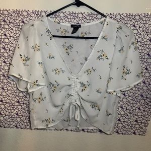 White floral Rue 21 drawstring blouse